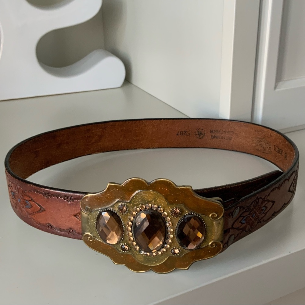 Vintage 90’S LEEGIN Leather Brown Western Sparkle Women’s Waist Belt Size 28